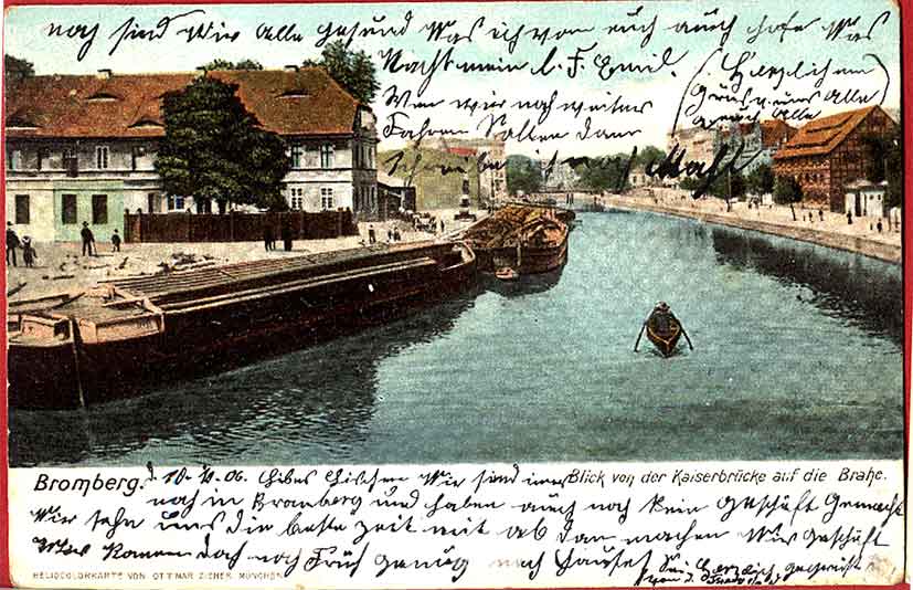 Bromberg - Blick von der Kaiserbr�cke auf die Brahe 1909